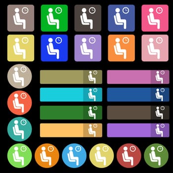 waiting icon sign. Set from twenty seven multicolored flat buttons. illustration