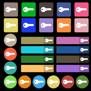 key icon sign. Set from twenty seven multicolored flat buttons. illustration