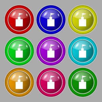 tower icon. Set Flat modern. Symbol on nine round colourful buttons. illustration