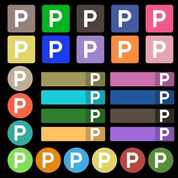parking icon sign. Set from twenty seven multicolored flat buttons. illustration