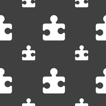 Puzzle piece icon sign. Seamless pattern on a gray background. illustration