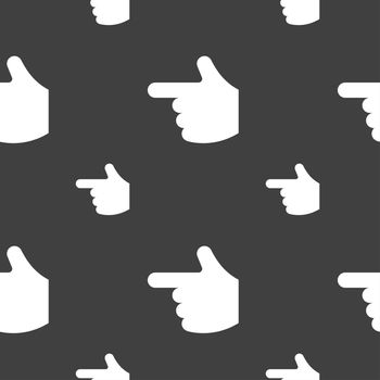 pointing hand icon sign. Seamless pattern on a gray background. illustration