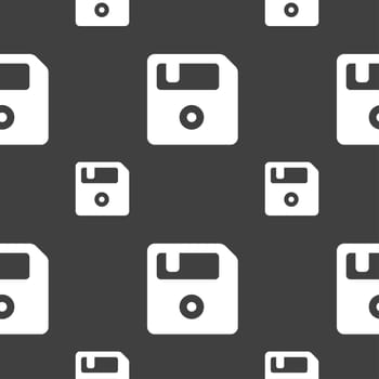 floppy icon sign. Seamless pattern on a gray background. illustration