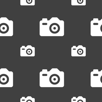 Photo Camera icon sign. Seamless pattern on a gray background. illustration