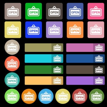 open icon sign. Set from twenty seven multicolored flat buttons. illustration