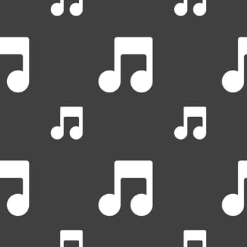 Music note icon sign. Seamless pattern on a gray background. illustration
