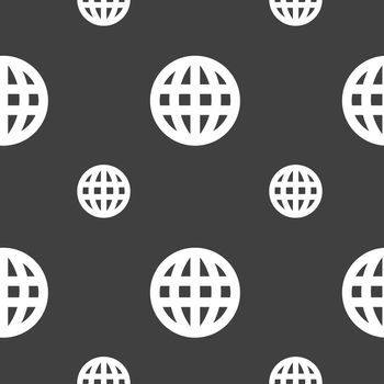Globe, World map geography icon sign. Seamless pattern on a gray background. illustration
