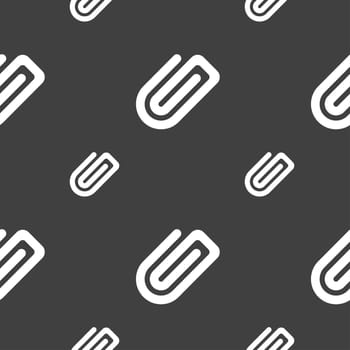 Paper Clip icon sign. Seamless pattern on a gray background. illustration