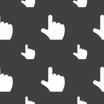 pointing hand icon sign. Seamless pattern on a gray background. illustration