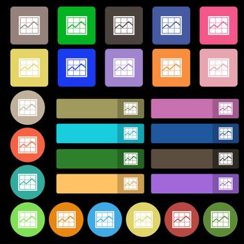 Chart icon sign. Set from twenty seven multicolored flat buttons. illustration