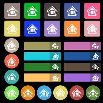 House icon sign. Set from twenty seven multicolored flat buttons. illustration