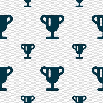 Winner cup, Awarding of winners, Trophy icon sign. Seamless pattern with geometric texture. illustration