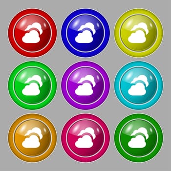 Cloud icon sign. symbol on nine round colourful buttons. illustration