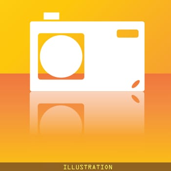 Photo camera icon symbol Flat modern web design with reflection and space for your text. illustration. Raster version