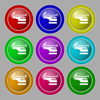 helicopter icon sign. symbol on nine round colourful buttons. illustration