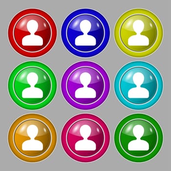 male silhouette icon sign. symbol on nine round colourful buttons. illustration
