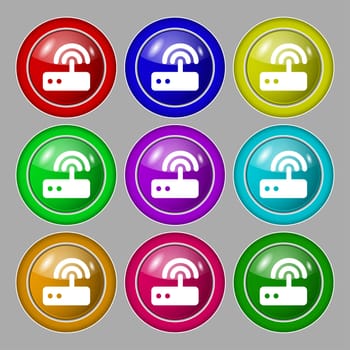 Wi fi router icon sign. symbol on nine round colourful buttons. illustration