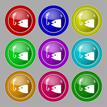 Fishing icon sign. symbol on nine round colourful buttons. illustration