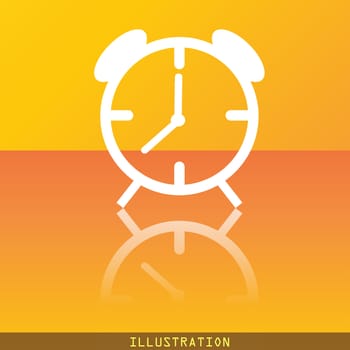 Alarm clock icon symbol Flat modern web design with reflection and space for your text. illustration. Raster version