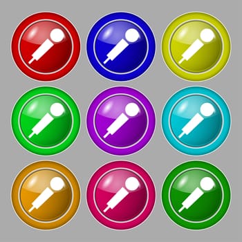 microphone icon sign. symbol on nine round colourful buttons. illustration