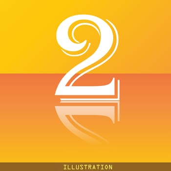 number two icon symbol Flat modern web design with reflection and space for your text. illustration. Raster version