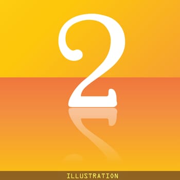 number two icon symbol Flat modern web design with reflection and space for your text. illustration. Raster version