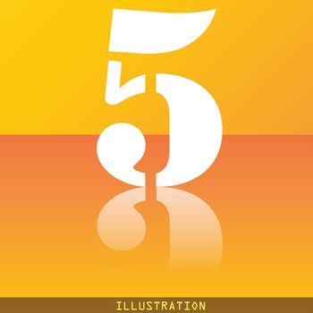 number five icon symbol Flat modern web design with reflection and space for your text. illustration. Raster version
