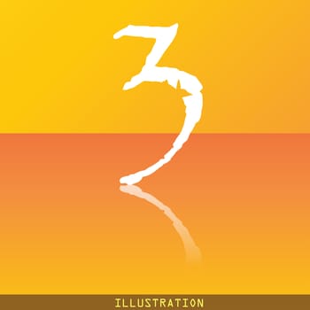 number three icon symbol Flat modern web design with reflection and space for your text. illustration. Raster version