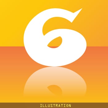 number six icon symbol Flat modern web design with reflection and space for your text. illustration. Raster version