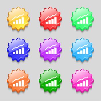 Growth and development concept. graph of Rate icon sign. symbol on nine wavy colourful buttons. illustration