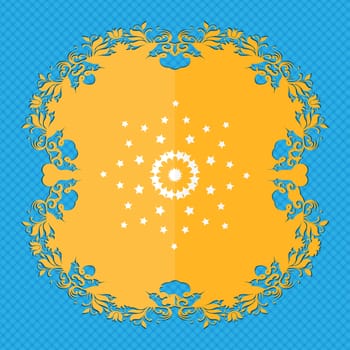 Star sign icon. Favorite button. Navigation symbol. Floral flat design on a blue abstract background with place for your text. illustration