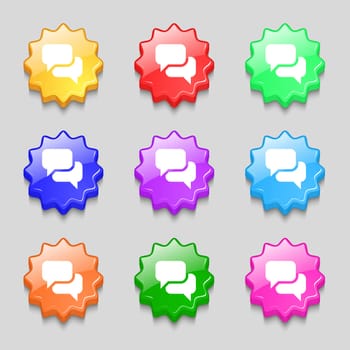 Speech bubble, Think cloud icon sign. symbol on nine wavy colourful buttons. illustration