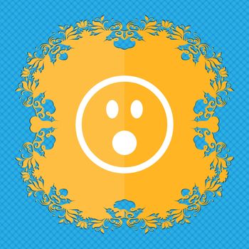 Shocked Face Smiley . Floral flat design on a blue abstract background with place for your text. illustration