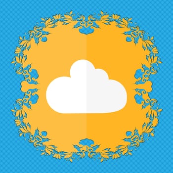 Cloud sign icon. Data storage symbol. Floral flat design on a blue abstract background with place for your text. illustration