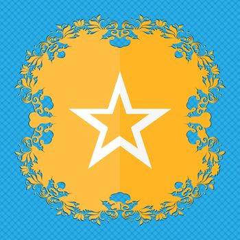 Star sign icon. Favorite button. Navigation symbol. Floral flat design on a blue abstract background with place for your text. illustration