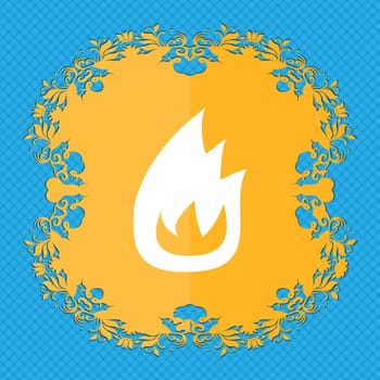 Fire flame . Floral flat design on a blue abstract background with place for your text. illustration