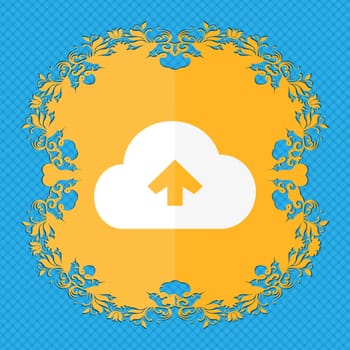 Upload from cloud . Floral flat design on a blue abstract background with place for your text. illustration