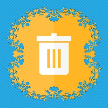 Recycle bin, Reuse or reduce . Floral flat design on a blue abstract background with place for your text. illustration