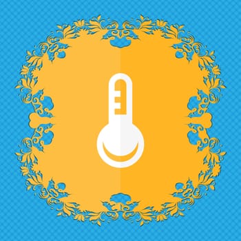 Thermometer, Temperature . Floral flat design on a blue abstract background with place for your text. illustration