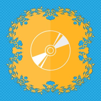 Cd, DVD, compact disk, blue ray. Floral flat design on a blue abstract background with place for your text. illustration