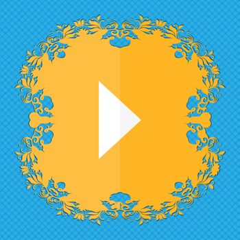 play button . Floral flat design on a blue abstract background with place for your text. illustration