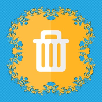 Recycle bin. Floral flat design on a blue abstract background with place for your text. illustration