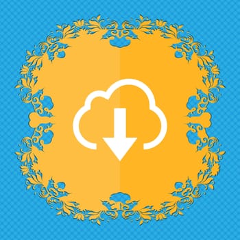 Download from cloud . Floral flat design on a blue abstract background with place for your text. illustration
