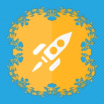 Rocket . Floral flat design on a blue abstract background with place for your text. illustration