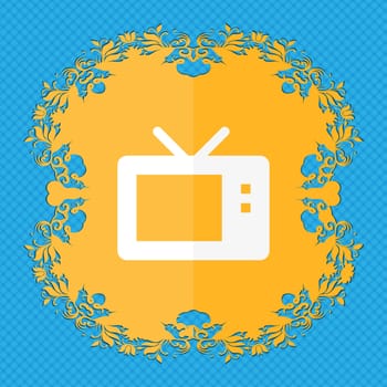 Retro TV mode . Floral flat design on a blue abstract background with place for your text. illustration