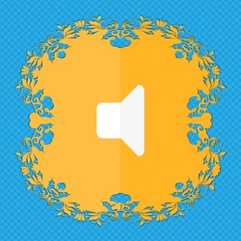 Speaker volume, Sound . Floral flat design on a blue abstract background with place for your text. illustration