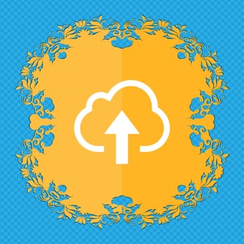 Upload from cloud . Floral flat design on a blue abstract background with place for your text. illustration