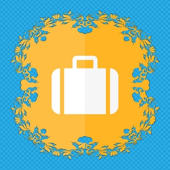 Suitcase . Floral flat design on a blue abstract background with place for your text. illustration