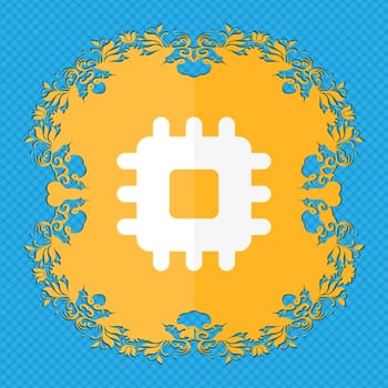 Central Processing Unit . Floral flat design on a blue abstract background with place for your text. illustration