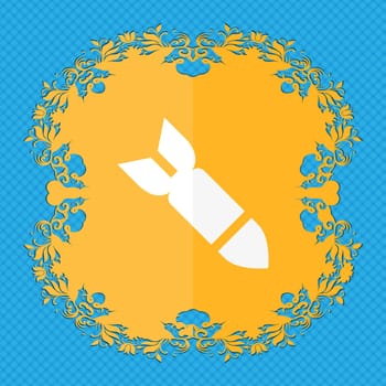 Missile,Rocket weapon . Floral flat design on a blue abstract background with place for your text. illustration